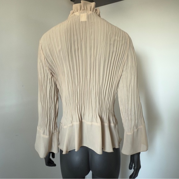 Allison Taylor Ruffle Front Button Blouse Beige | Size XL - Picture 3 of 7